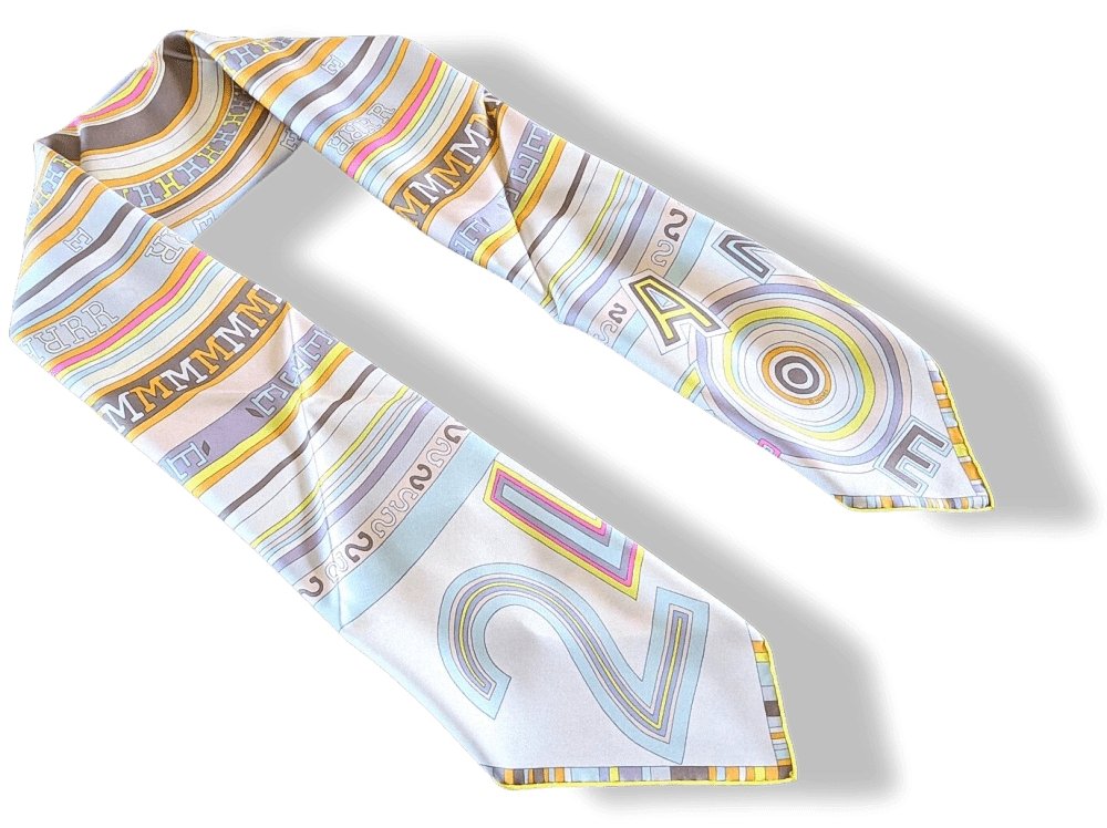 Hermes Yellow/Pale Blue/Pastel Tohu Bohu by Claudia Sthulhofer-Mayr Twill Silk Scarf 90cm, Mint! - poupishop