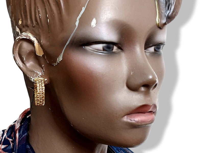 Hermes Yellow/Pink/White Gold 750 CREOLE Cordage Pierced Earrrings, Superb! - poupishop