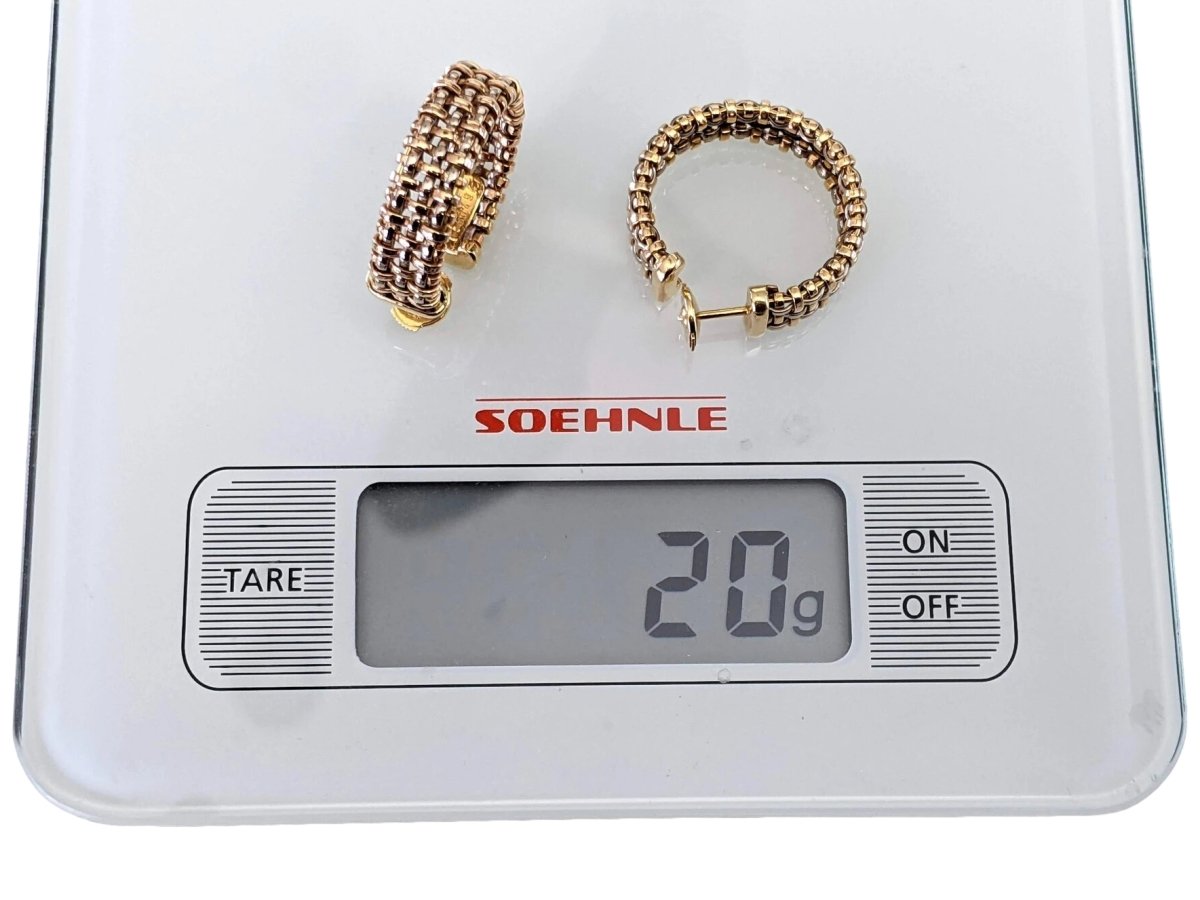 Hermes Yellow/Pink/White Gold 750 CREOLE Cordage Pierced Earrrings, Superb! - poupishop