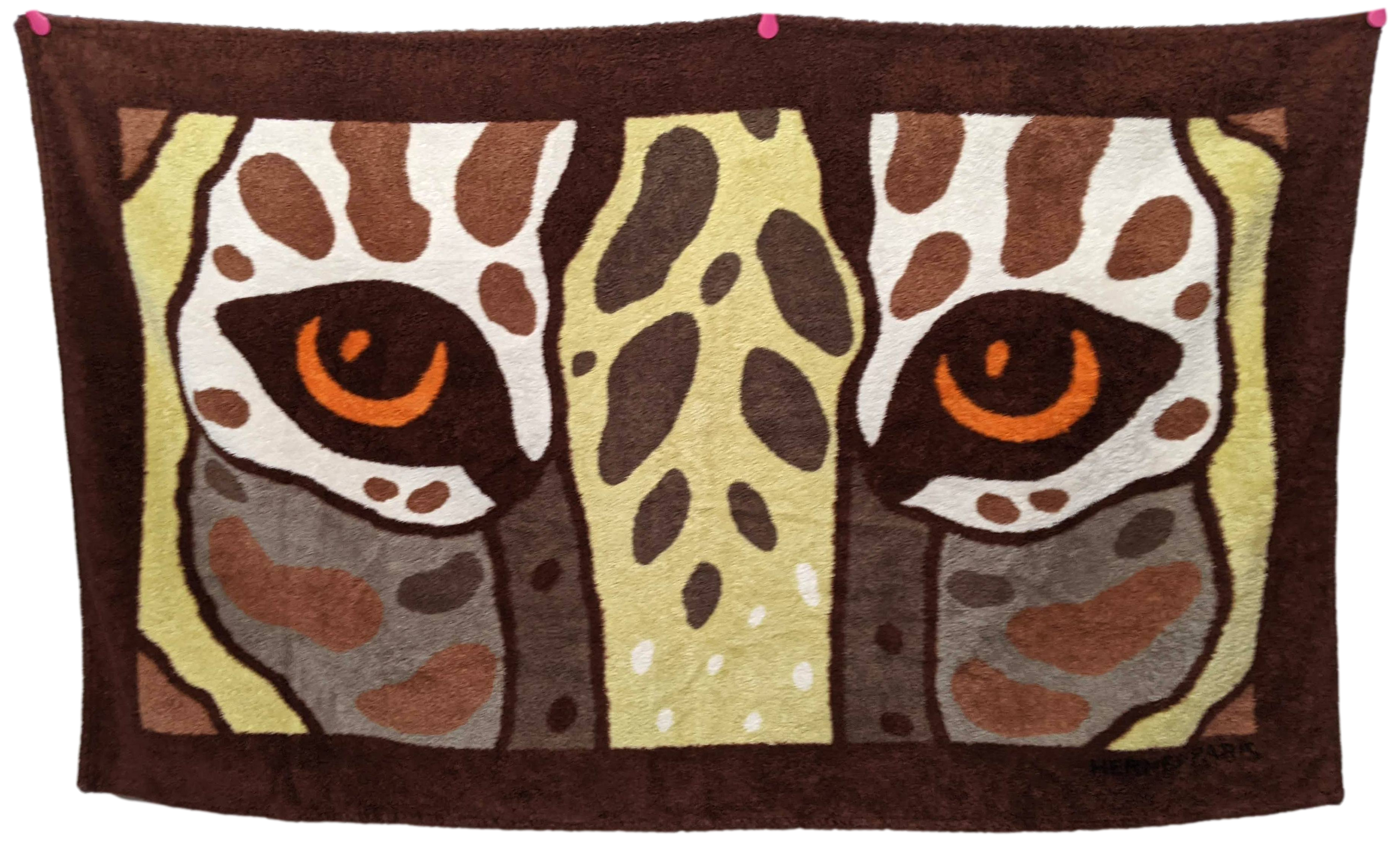 Produits Hermes Marron "Yeux de Tigre" Tapis de Plage Terry Beach Towel 150 x 90 cm
