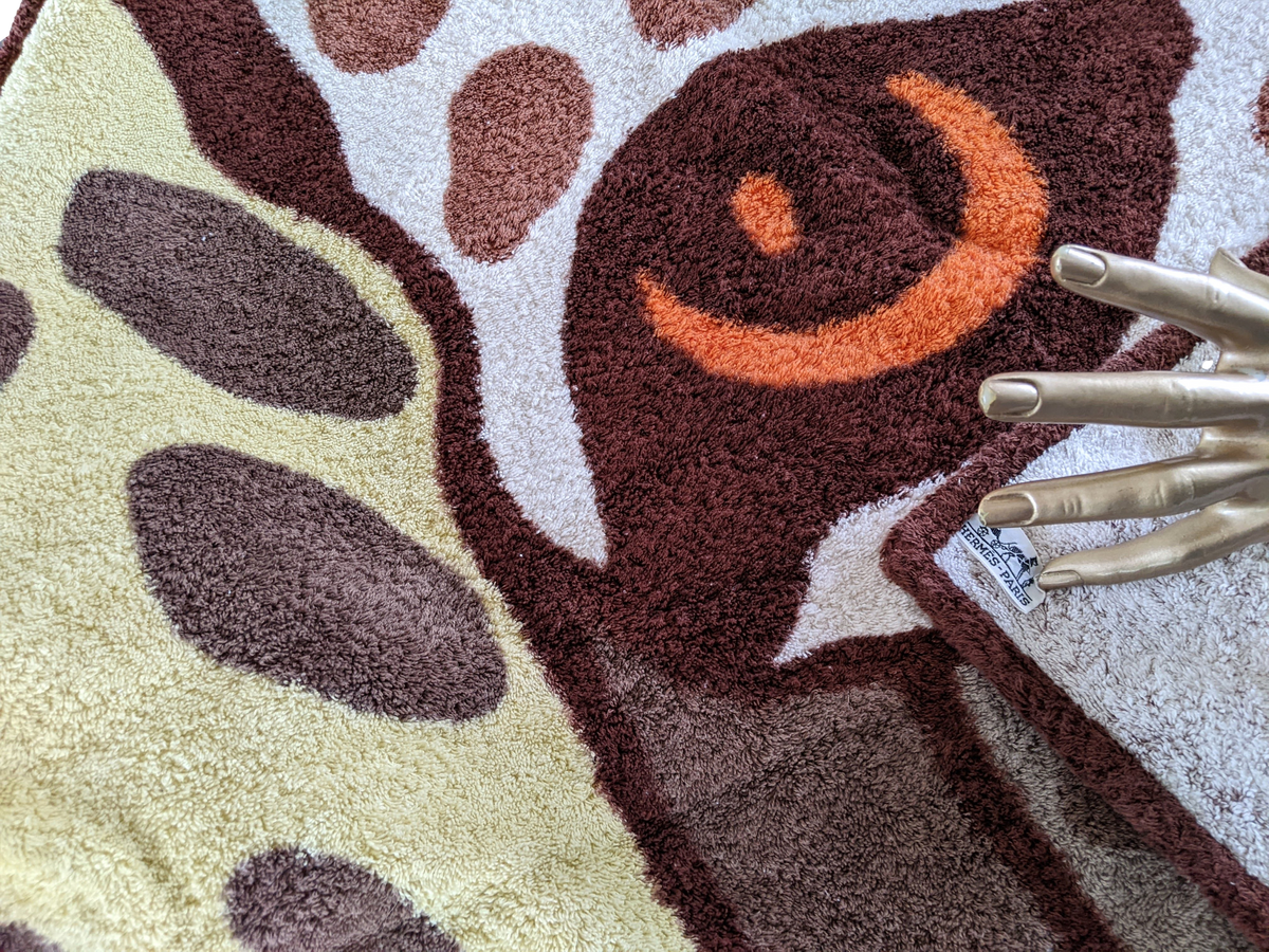 Produits Hermes Marron "Yeux de Tigre" Tapis de Plage Terry Beach Towel 150 x 90 cm