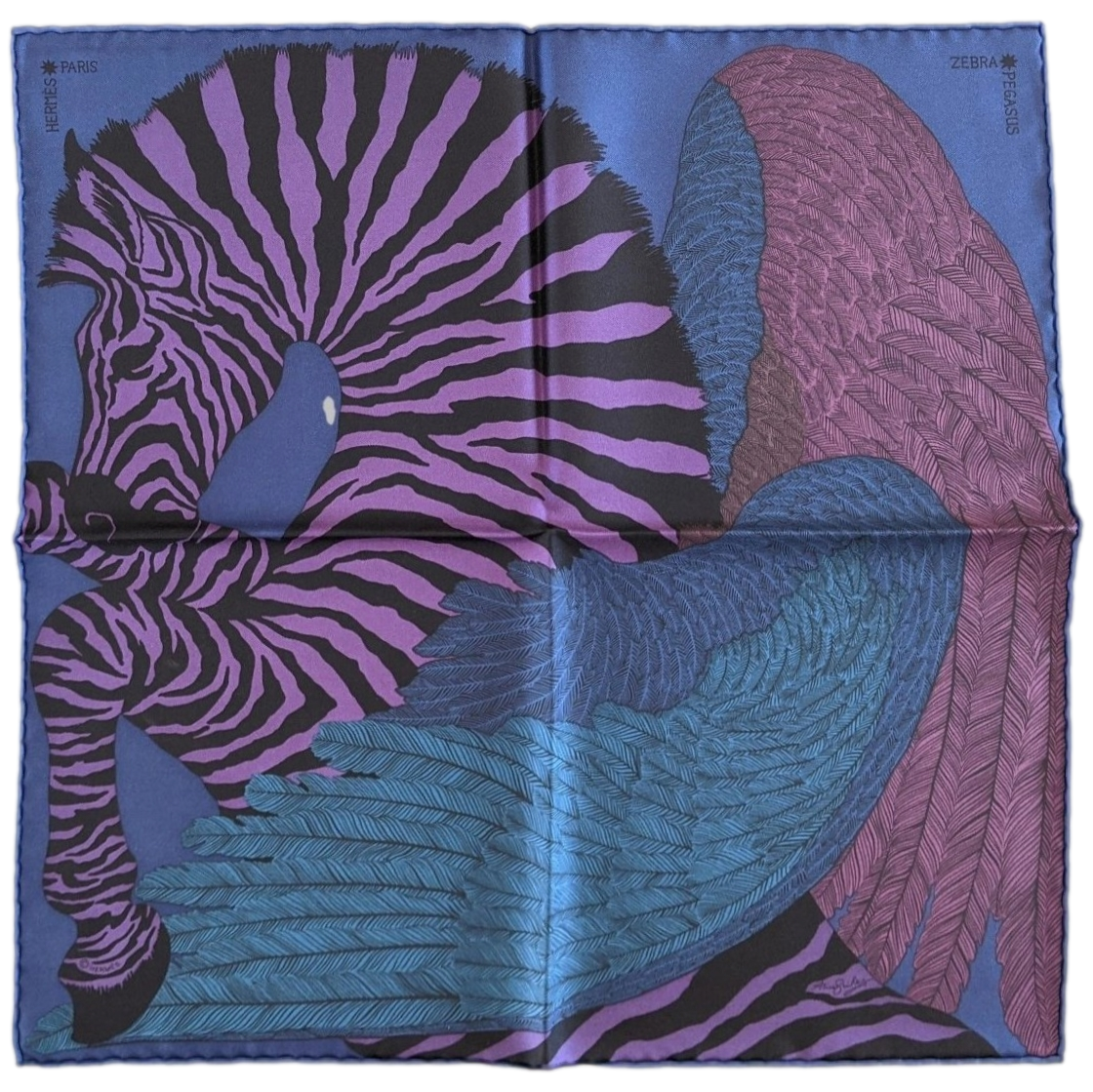 Hermes cw12 Marine/Prune/Violet Zebra Pegasus by Alice Shirley Twill Gavroche 45 cm