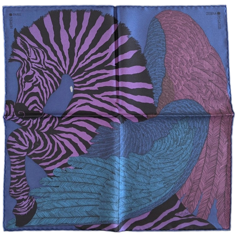 Hermes cw12 Marine/Prune/Violet Zebra Pegasus by Alice Shirley Twill Gavroche 45 cm