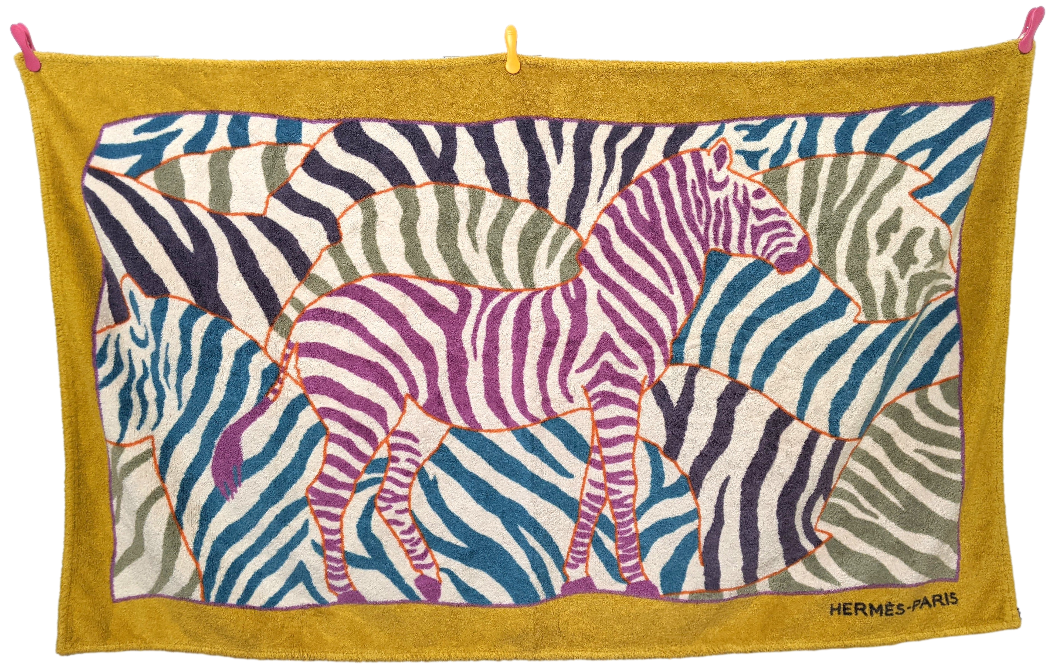 Hermes Multicolore/Orange " Zebres " Tapis de Plage Terry Beach Towel 150 x 90cm