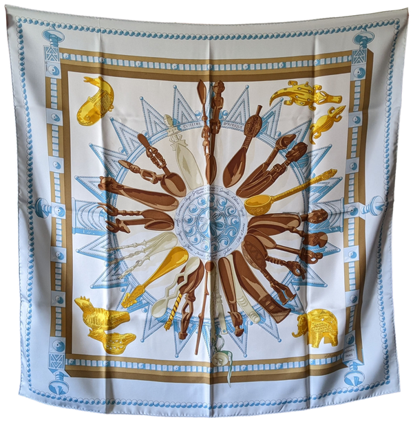 HERMES 1998 CUILLERS D'AFRIQUE Twill Silk Scarf 90 x 90 cm