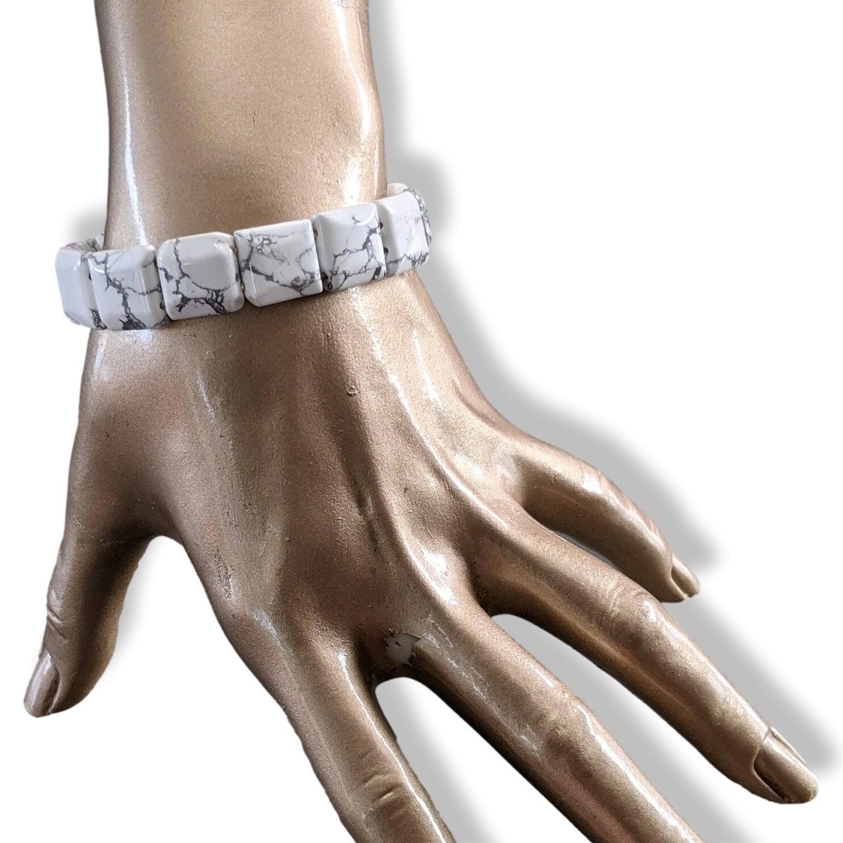 Howlite White/Grey Marble Natural Soothing Stone Manchette Bracelet, NWT! - poupishop