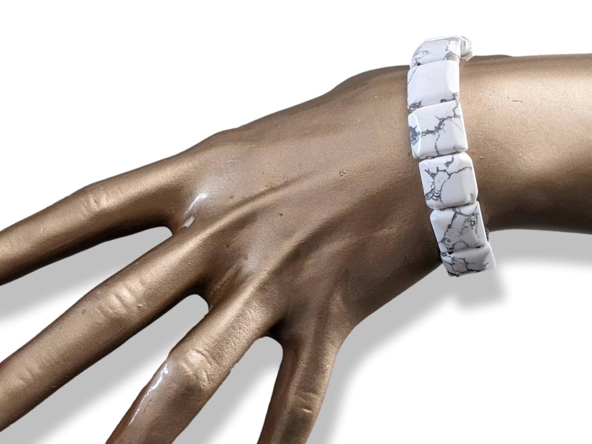 Howlite White/Grey Marble Natural Soothing Stone Manchette Bracelet, NWT! - poupishop