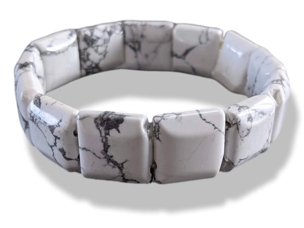 Howlite White/Grey Marble Natural Soothing Stone Manchette Bracelet, NWT! - poupishop