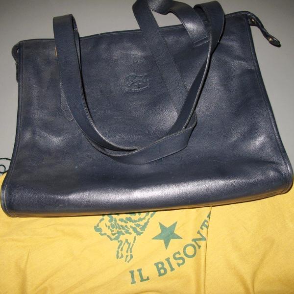 Il Bisonte 1980s Dark Blue Leather Briefcase GM - poupishop