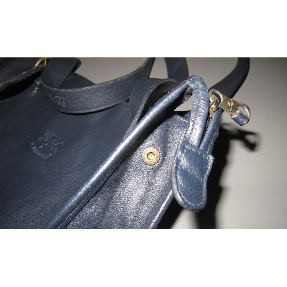 Il Bisonte 1980s Dark Blue Leather Briefcase GM | poupishop