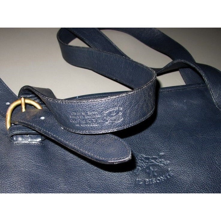 Il Bisonte 1980s Dark Blue Leather Briefcase GM - poupishop