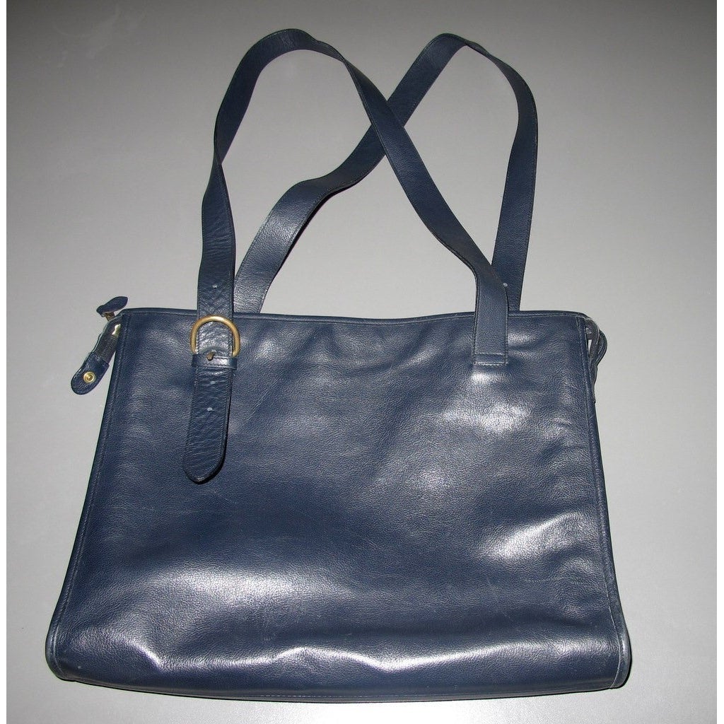 Il Bisonte 1980s Dark Blue Leather Briefcase GM - poupishop