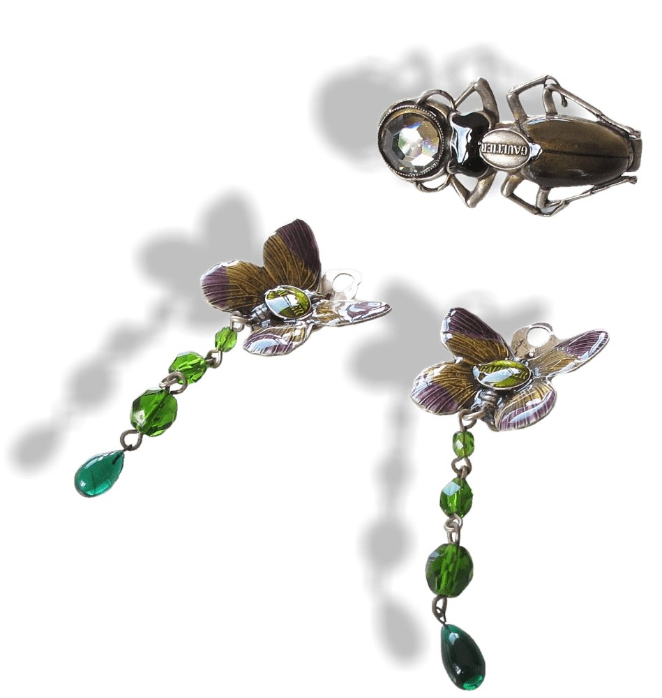 Jean-Paul Gaultier Vintage Butterfly Enamel Dangle Earrings - poupishop