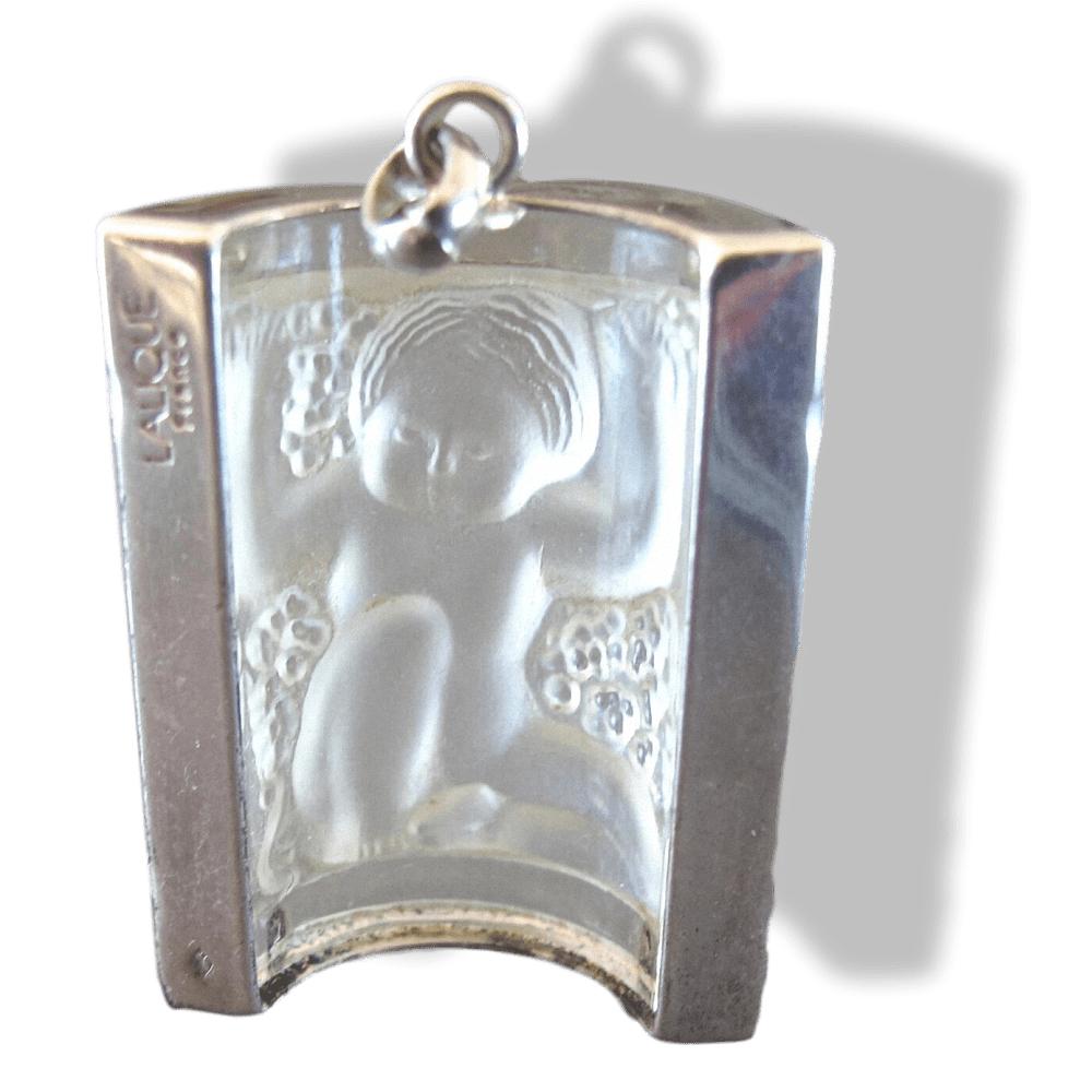 Lalique Silver 800 Angel ENFANT ASSIS Poured Glass Crystal Pendant, Box! - poupishop