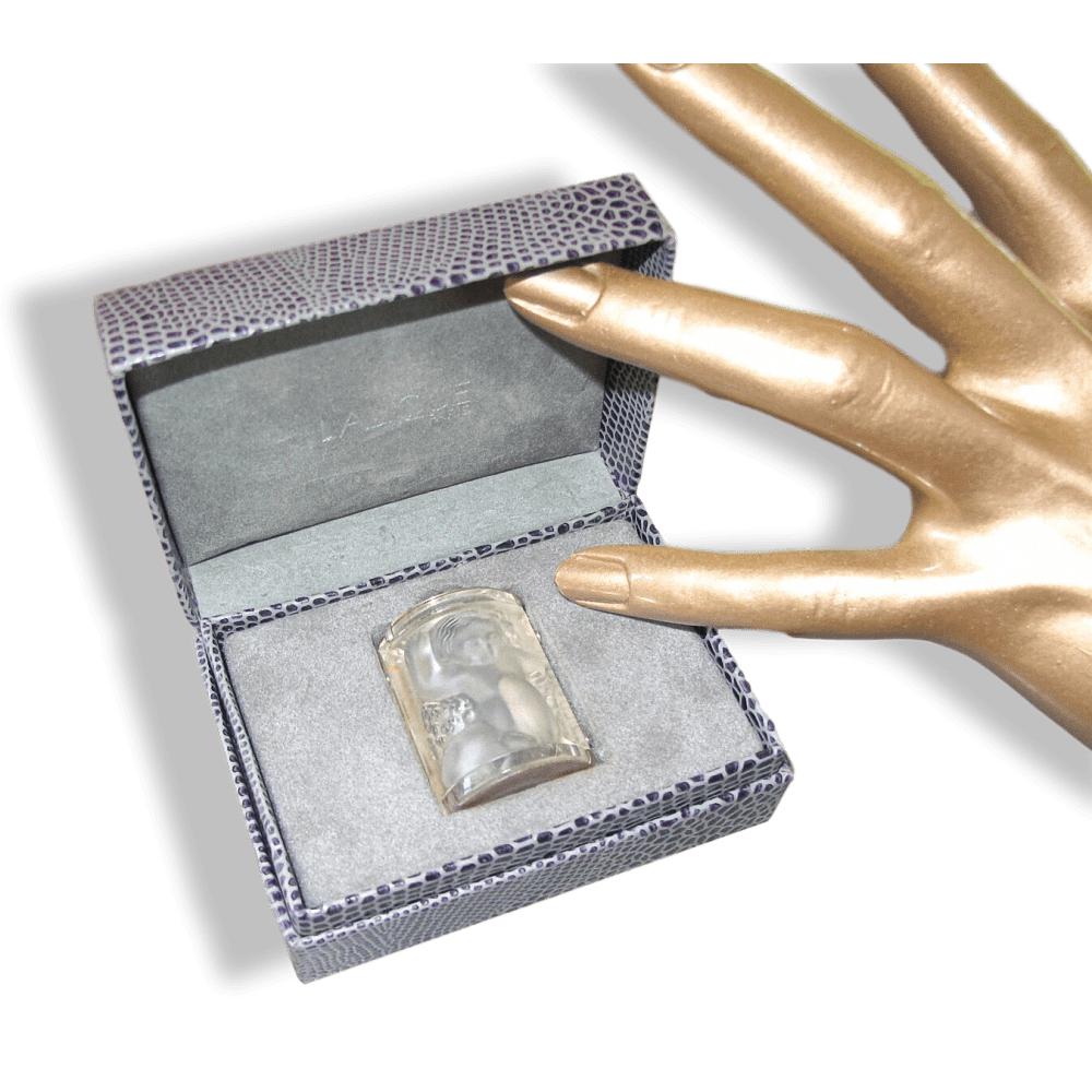 Lalique Silver 800 Angel ENFANT ASSIS Poured Glass Crystal Pendant, Box! - poupishop