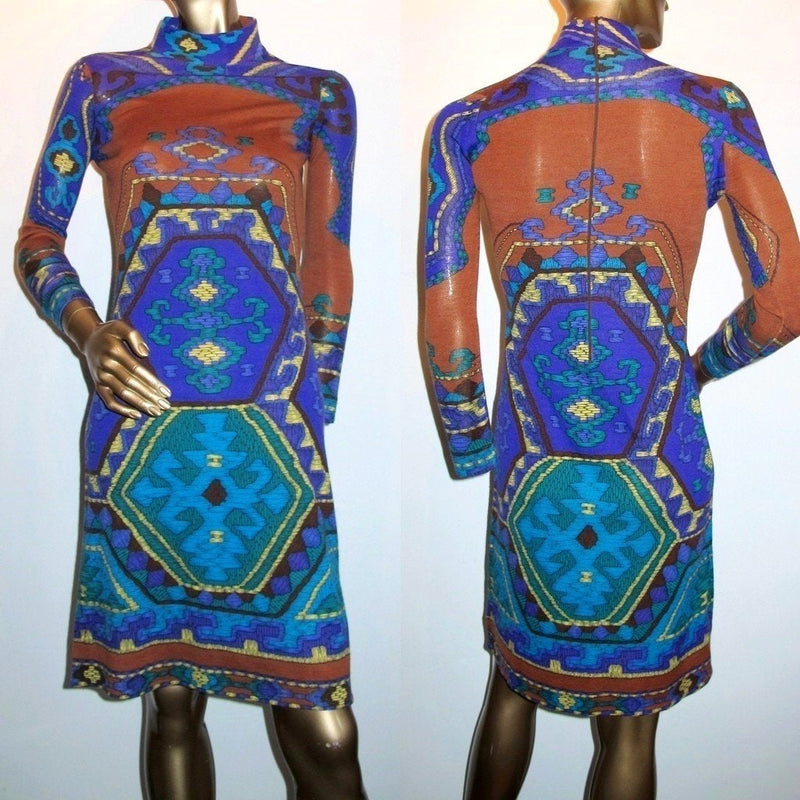 Leonard Couture 1960s-1970s Violet/Brique Woolen Dress SzS - poupishop