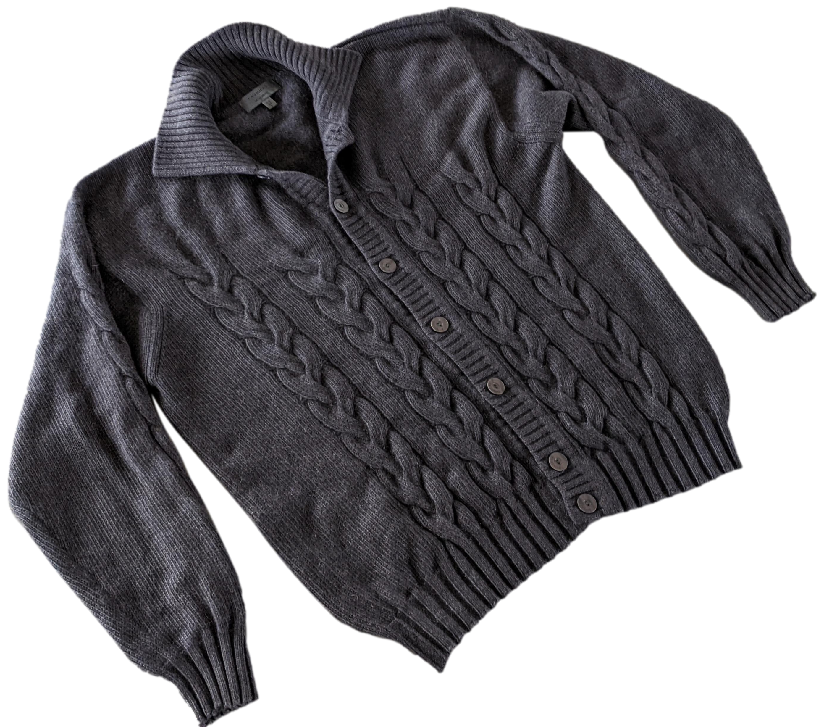 Les Copains Anthracite 100% Cashmere Cable Knit Cardigan Sz52