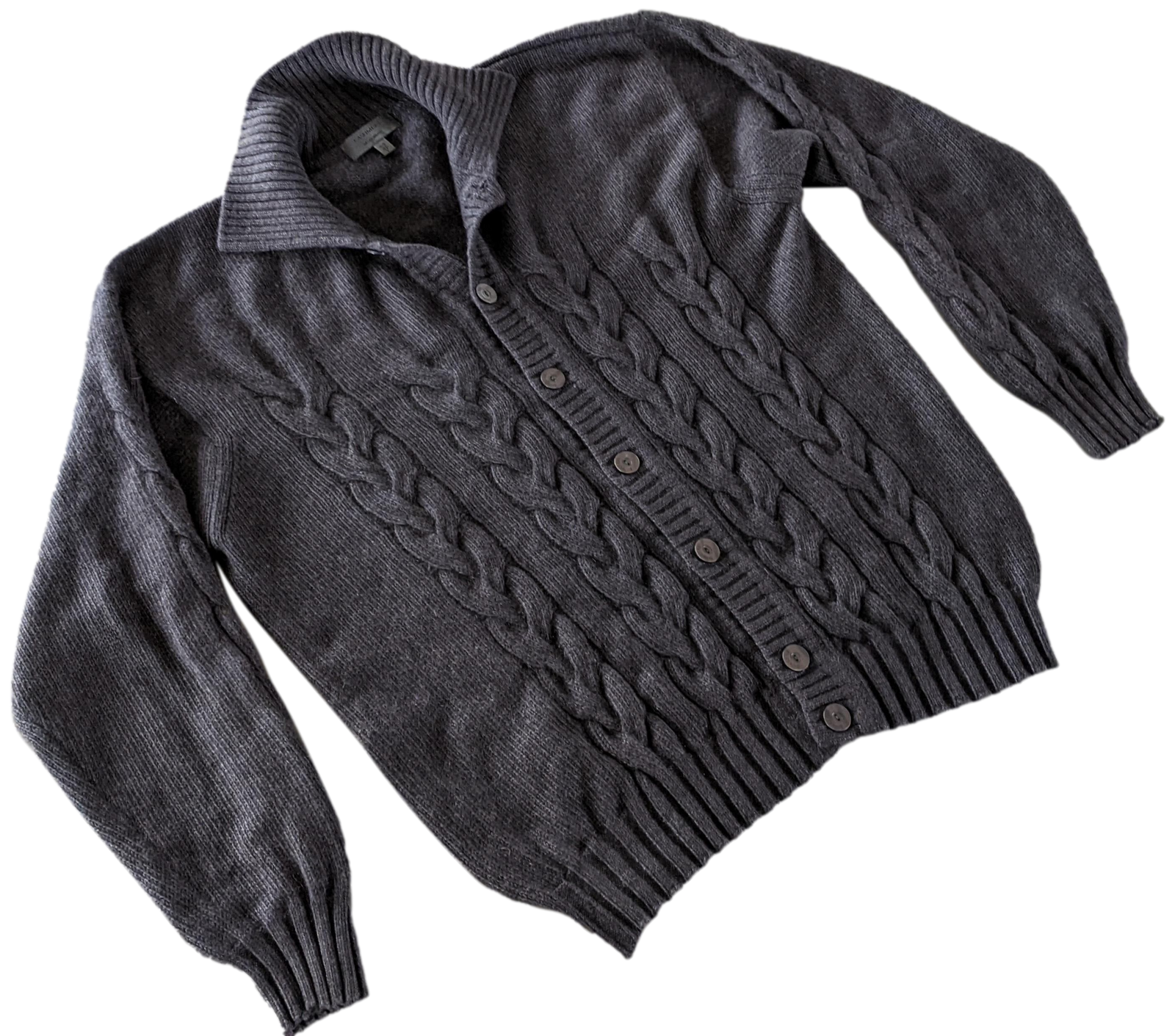 LES COPAINS Men's Anthracite 100% Cashmere Cable Knit Cardigan