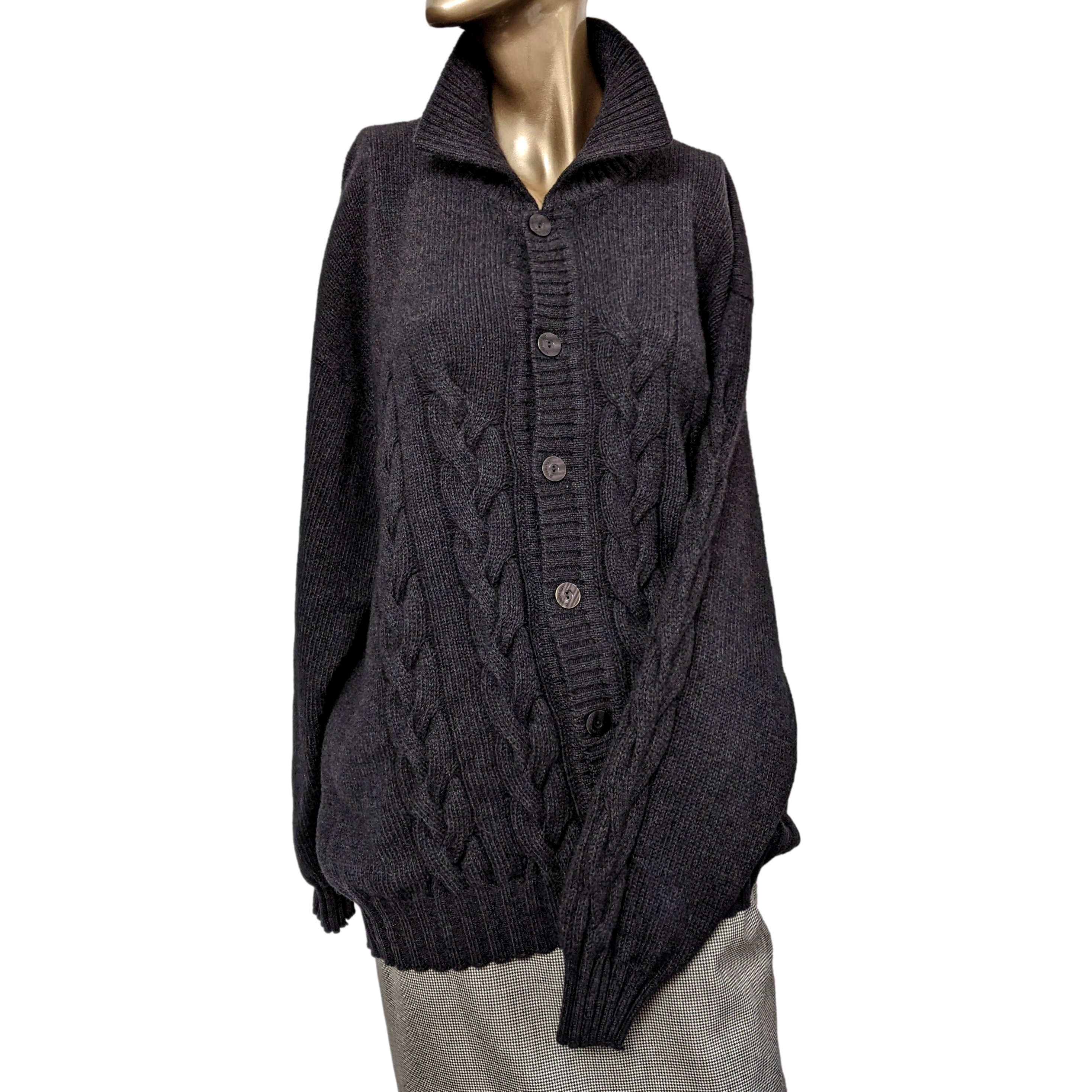 Les Copains Anthracite 100% Cashmere Cable Knit Cardigan Sz52