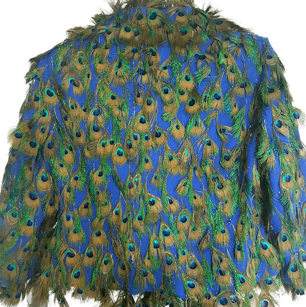 Liz Malraux Haute Couture Silk/Peacock Feathers Jacket Sz40 - poupishop