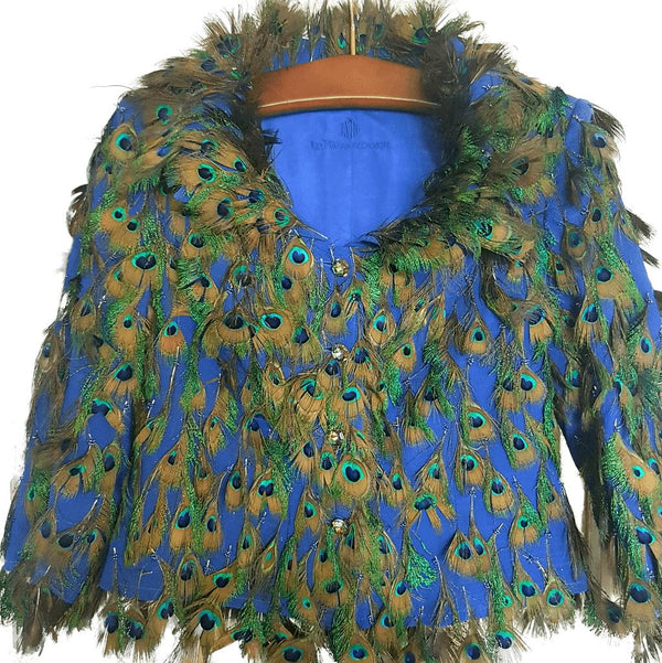 Liz Malraux Haute Couture Silk/Peacock Feathers Jacket Sz40 - poupishop