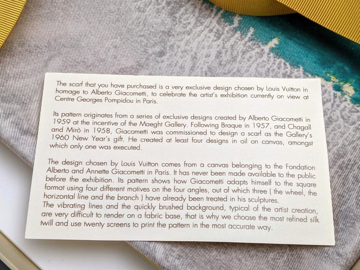 Louis Vuitton 2007 Special Issue Alberto Giacometti Artist Silk Scarf Edt, Box! - poupishop