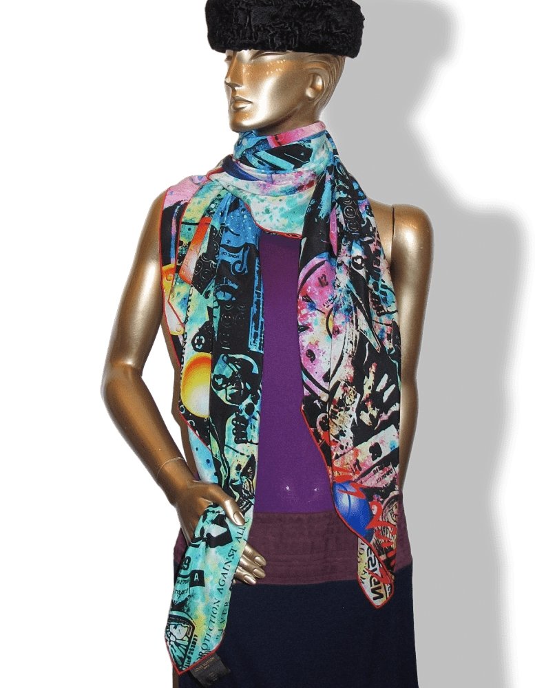 Louis Vuitton & Kenny Scharf 2014 Pop Cosmic Limited Artist Scarf Crepe of Silk Shawl 140 - poupishop