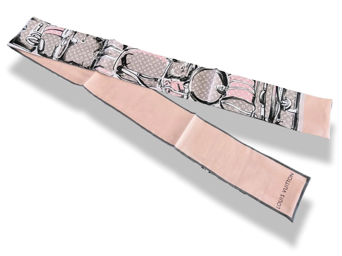 Louis Vuitton Limited Edt Rose TRUNKS Bandeau Twilly Silk Scarf, Rare! - poupishop