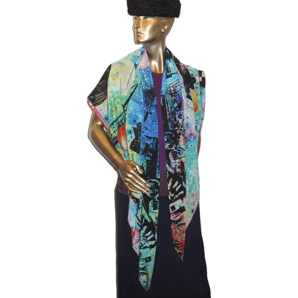 Louis Vuitton & Kenny Scharf 2014 "Pop Cosmic" Limited Artist Scarf Crepe of Silk Shawl 140