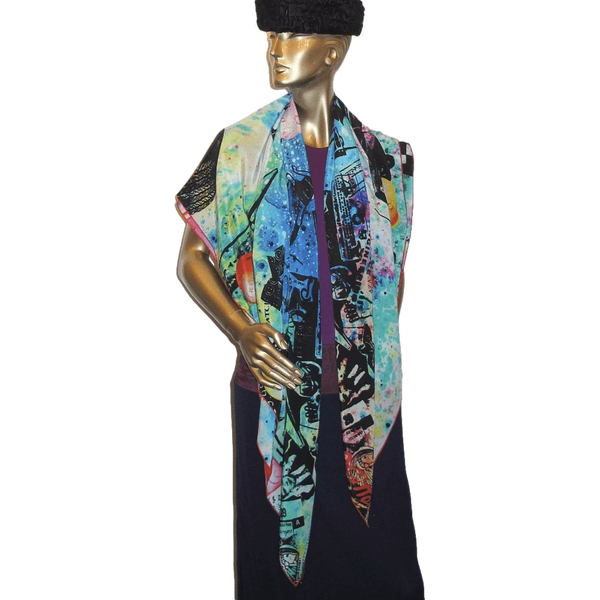 Louis Vuitton & Kenny Scharf 2014 "Pop Cosmic" Limited Artist Scarf Crepe of Silk Shawl 140