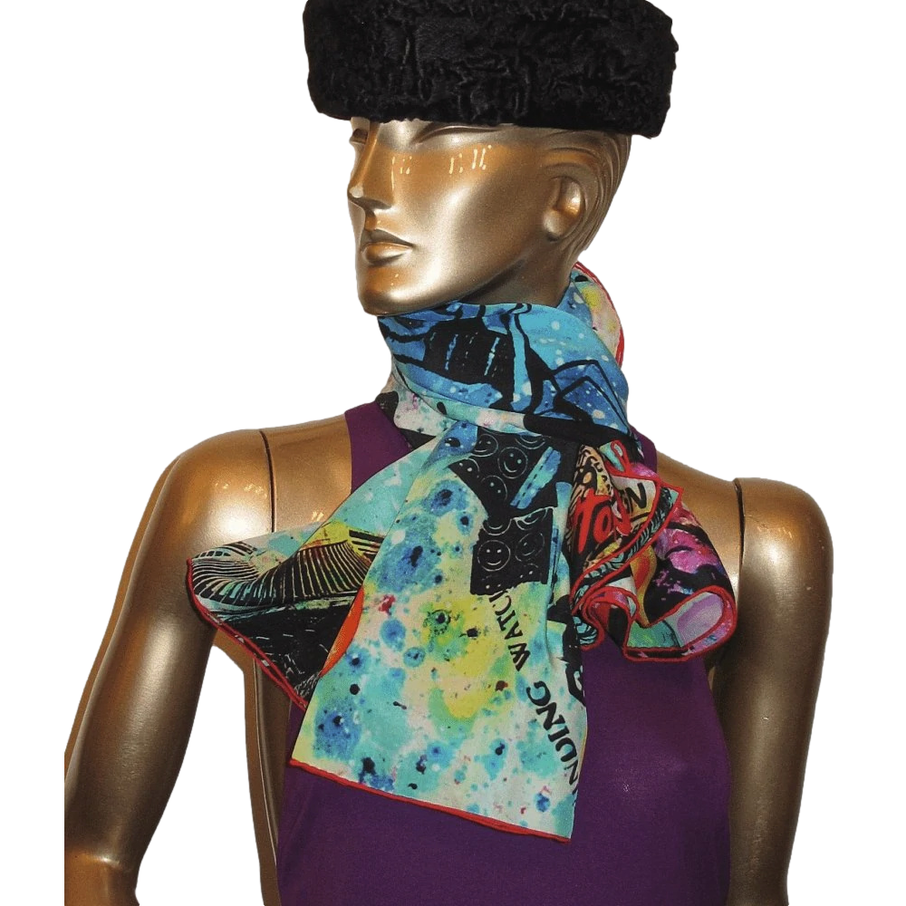 Louis Vuitton & Kenny Scharf 2014 "Pop Cosmic" Limited Artist Scarf Crepe of Silk Shawl 140