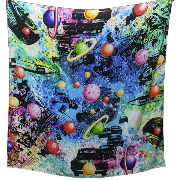 Louis Vuitton & Kenny Scharf 2014 "Pop Cosmic" Limited Artist Scarf Crepe of Silk Shawl 140