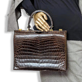 Louise Fontaine 1960s Chocolate Crocodile Big Retro Mallette Doctor Bag 34 with Key, Superb!