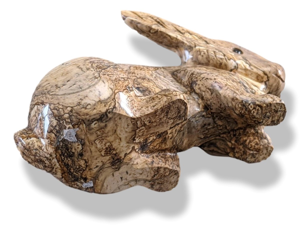 Lovely Natural Stone Small Rabbit with Onyx Eyes Paperweight Presse-Papier, New! - poupishop