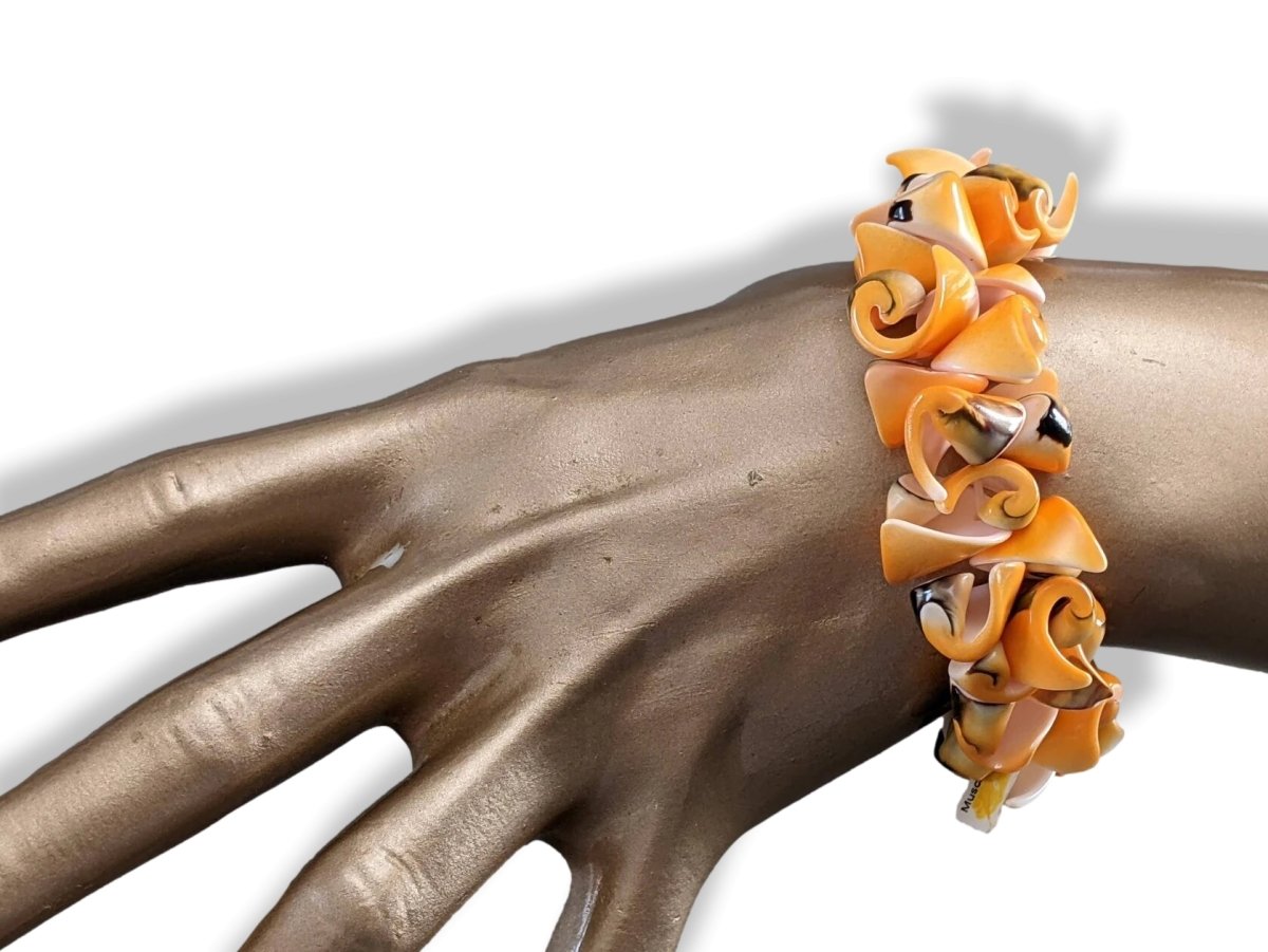 Lovely Orange/Black/White Natural Stone Elasticated Bracelet, New! - poupishop