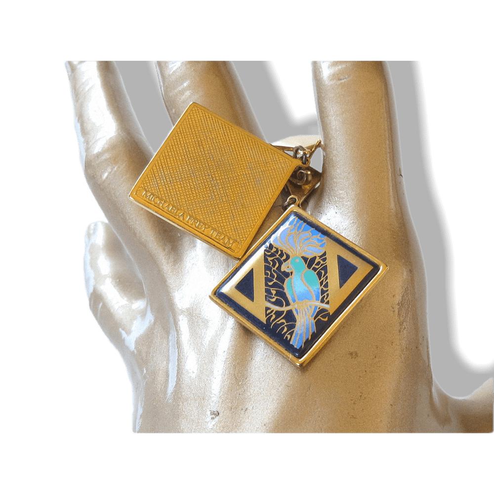 Michaela Frey Team Vintage 80s Parrots Enamel Eearrings Bangle Set, Box! - poupishop