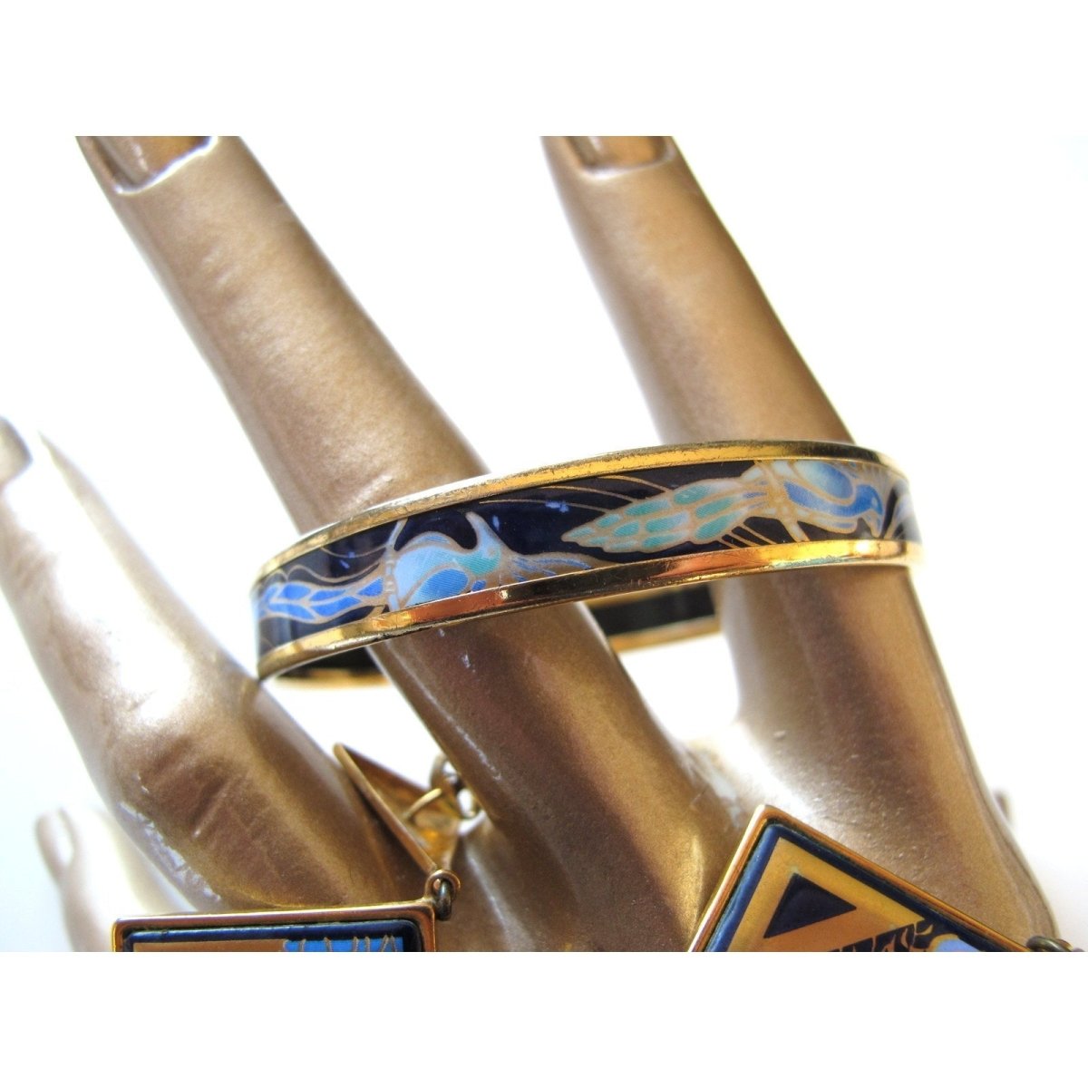 Michaela Frey Team Vintage 80s Parrots Enamel Eearrings Bangle Set, Box! - poupishop