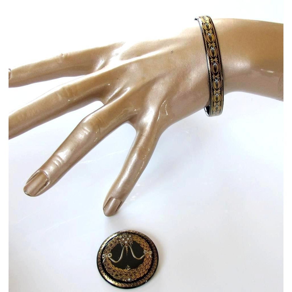 Michaela Frey Vintage Enamelled Bangle and Brooch Set - poupishop