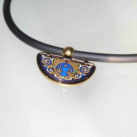 Michaela Frey Wien Gold Enamelled Balance Zodiac Pendant, NIB! - poupishop