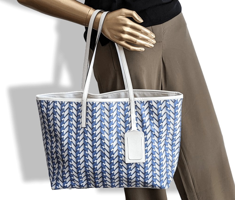 Moynat 2015 Blue/White Leather Casual Week-end RIVAGE TOTE BAG 35 - poupishop