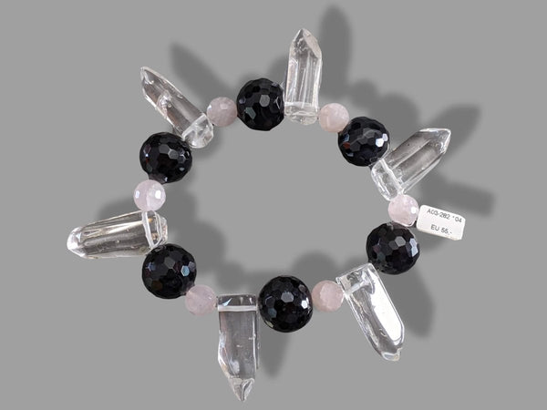 Onyx/Rosenquarz/Rock Crystal Natural Stone Elasticated Bracelet, NWT! - poupishop