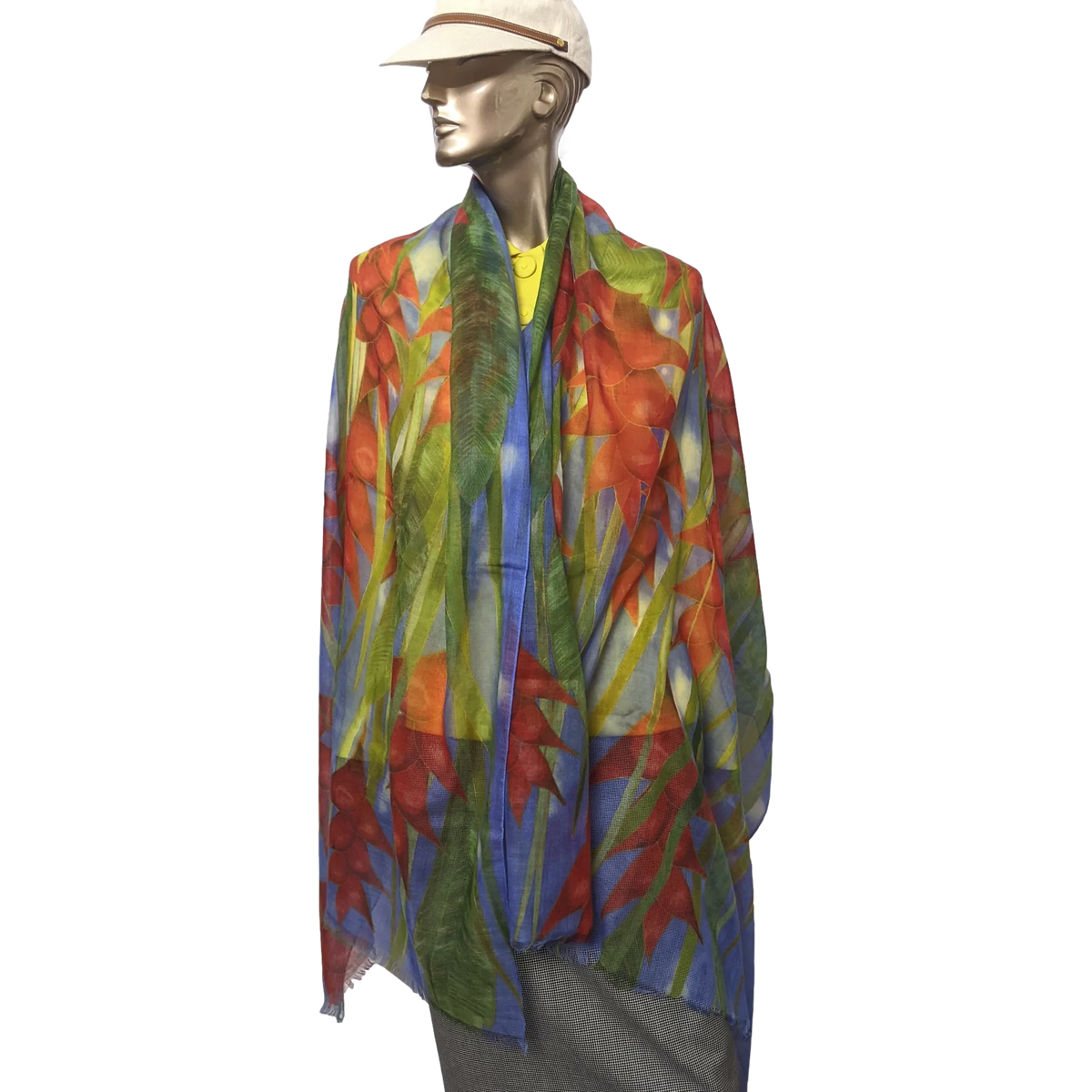 Patek Philippe 2018 Limited Bleu/Rouge/Vert "Heliconia" Flowers 100% Woven Cashmere Huge Fringed Stole