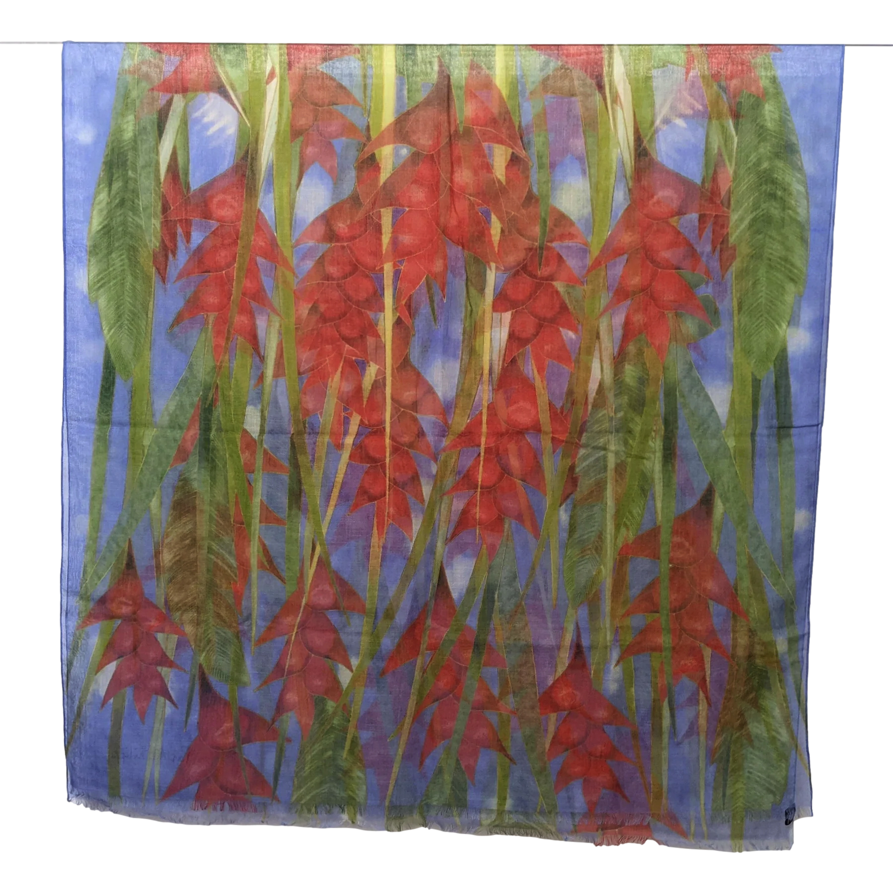 Patek Philippe 2018 Limited Bleu/Rouge/Vert "Heliconia" Flowers 100% Woven Cashmere Huge Fringed Stole
