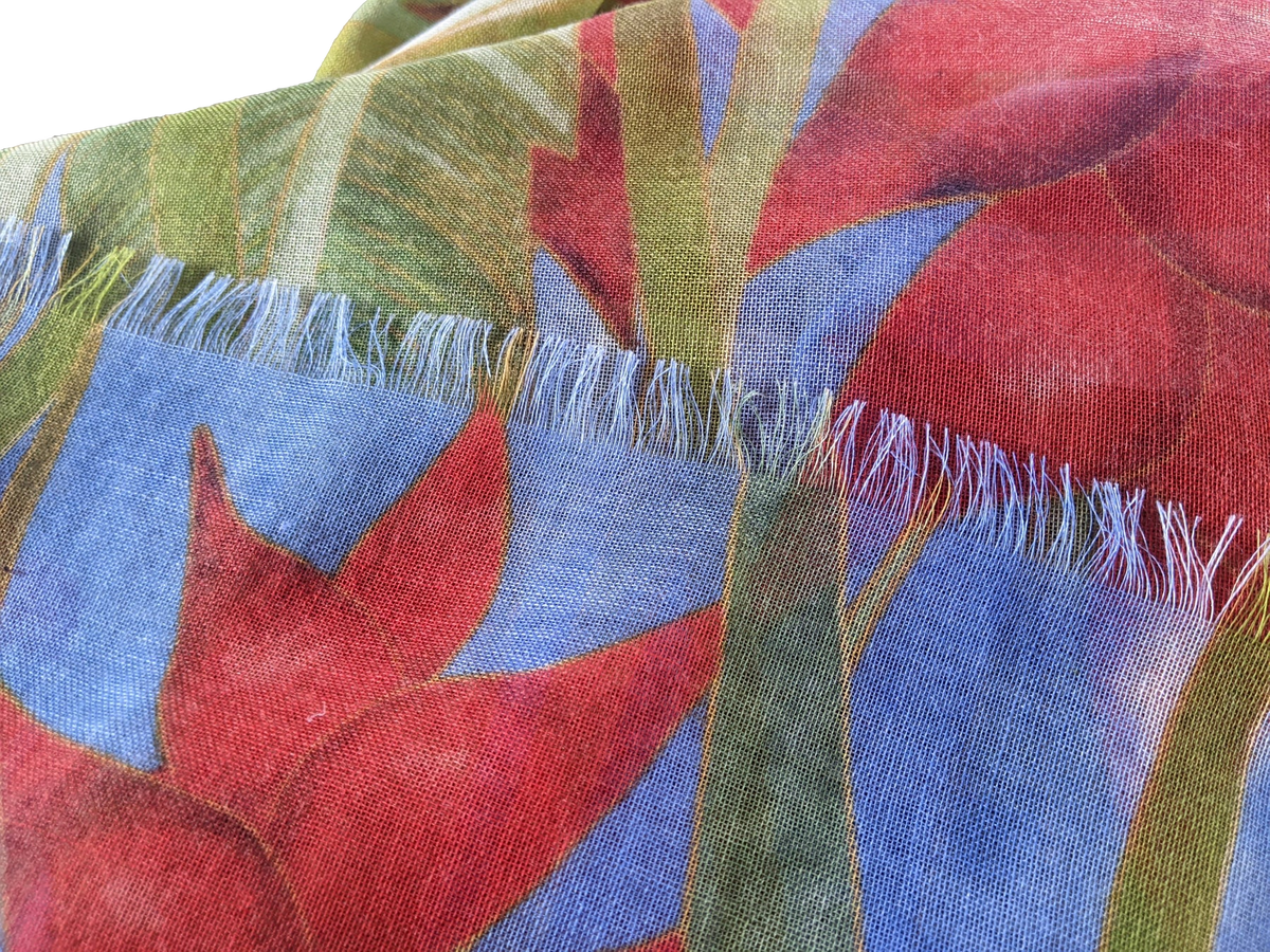 Patek Philippe 2018 Limited Bleu/Rouge/Vert "Heliconia" Flowers 100% Woven Cashmere Huge Fringed Stole