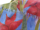 Patek Philippe 2018 Limited Bleu/Rouge/Vert "Heliconia" Flowers 100% Woven Cashmere Huge Fringed Stole