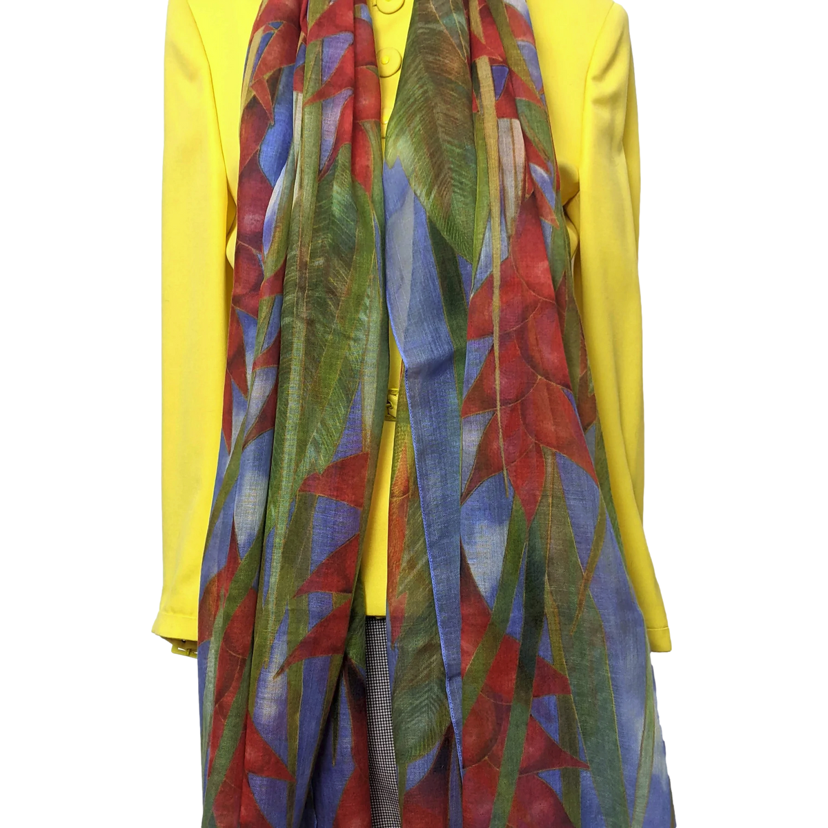 Patek Philippe 2018 Limited Bleu/Rouge/Vert "Heliconia" Flowers 100% Woven Cashmere Huge Fringed Stole