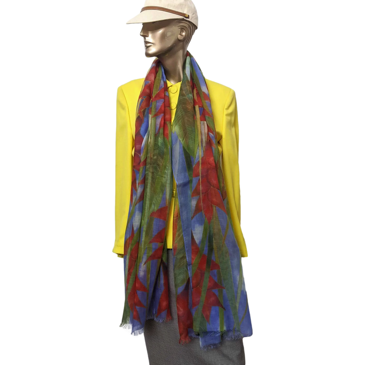 Patek Philippe 2018 Limited Bleu/Rouge/Vert "Heliconia" Flowers 100% Woven Cashmere Huge Fringed Stole