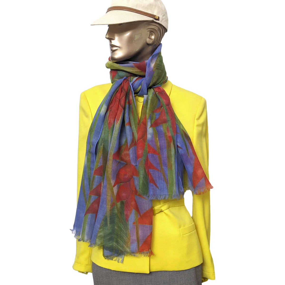 Patek Philippe 2018 Limited Bleu/Rouge/Vert "Heliconia" Flowers 100% Woven Cashmere Huge Fringed Stole