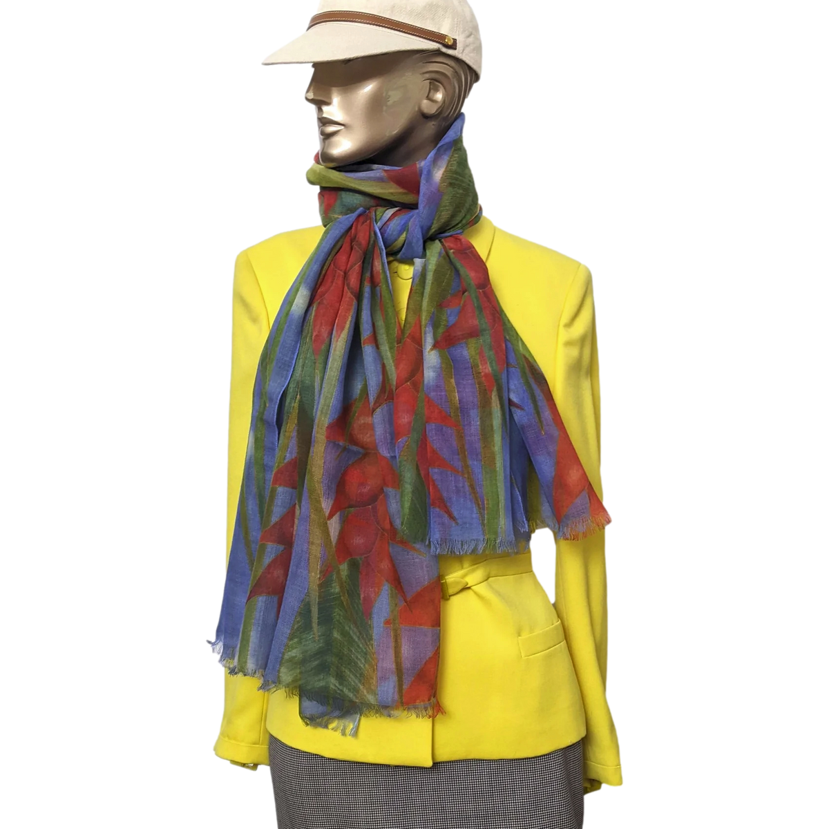 Patek Philippe 2018 Limited Bleu/Rouge/Vert "Heliconia" Flowers 100% Woven Cashmere Huge Fringed Stole
