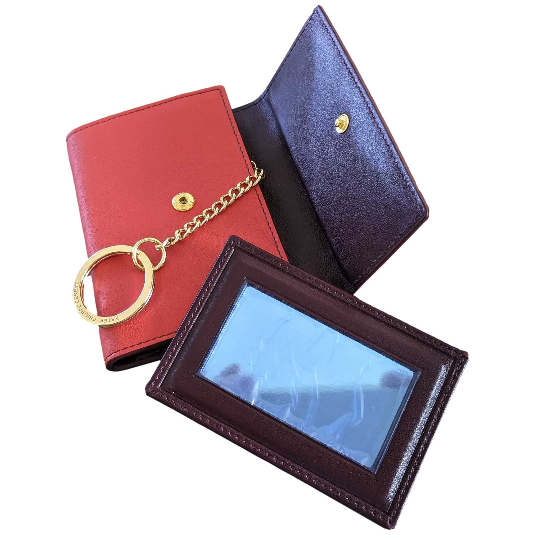 Patek Philippe Geneve [PA1] Plum/Coquelicot Leather Purse - Key Ring with Mirror